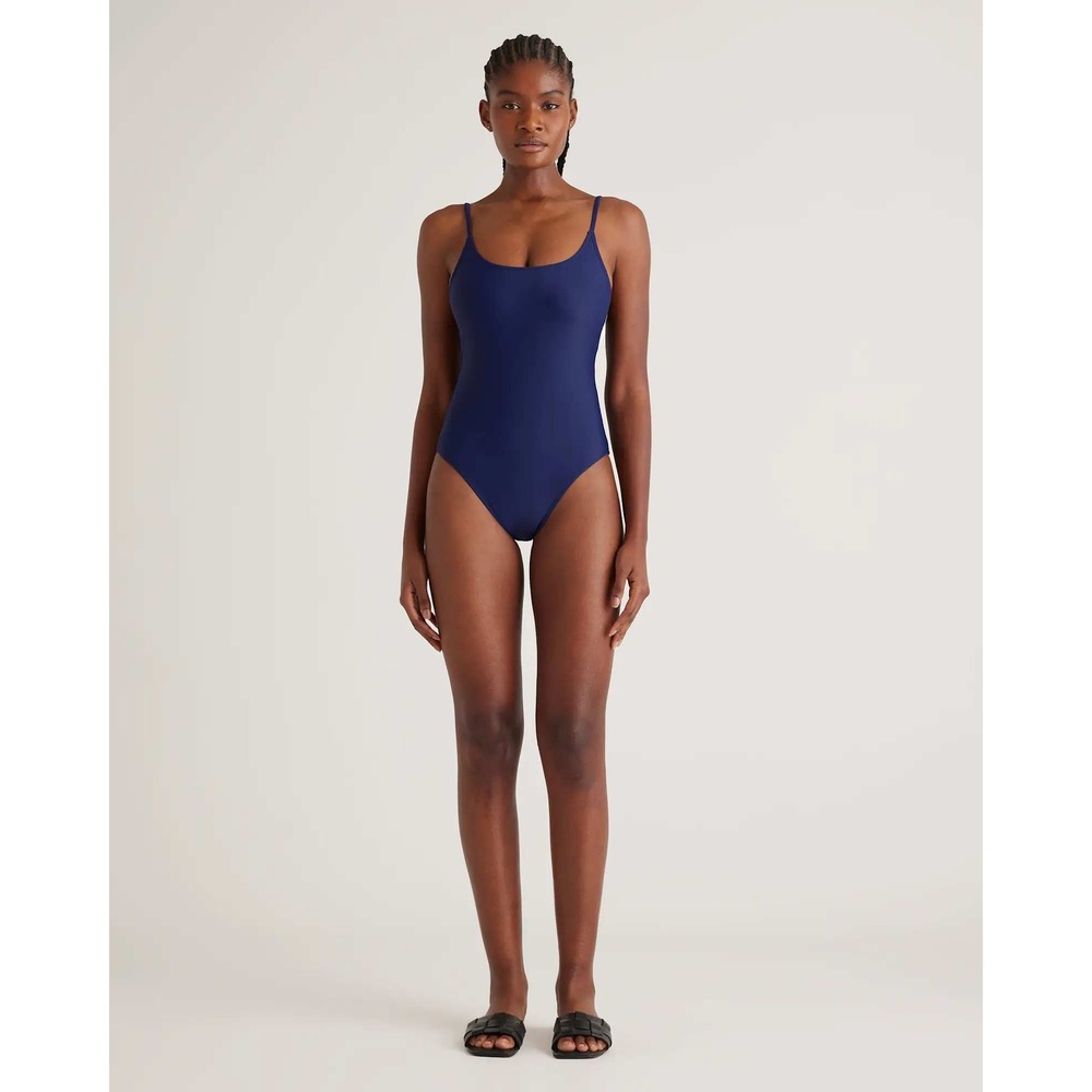 Quince Italian Cami One-Piece Swimsuit Navy Blue Recycled Polyamide Size S NEW